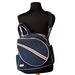 Cinda B Navy and Pink Quilted Tennis Tote
